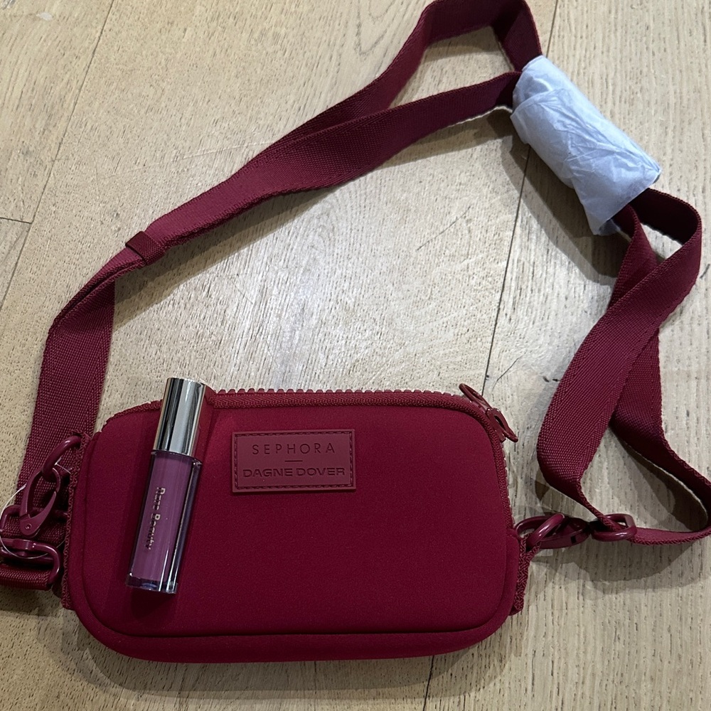 Sephora Dagne Dover Burgundy Crossbody Bag and Rare Beauty Lip Color